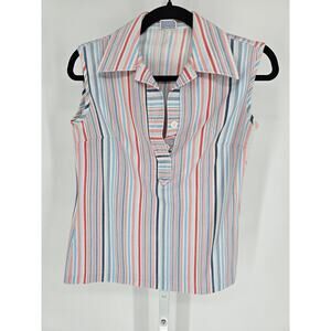 Vtg 1970s Pykettes Womens Sz M Collared Sleeveless Top Red White Blue Striped
